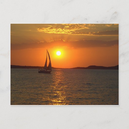 Sonnenuntergang-Segelboot Postkarte (Vorderseite)