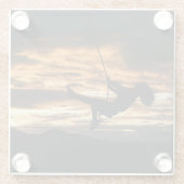 Sonnenuntergang Silhouette des Mädchens Glasuntersetzer (Rückseite)