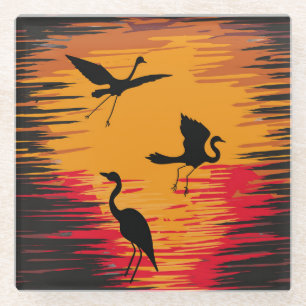 Sonnenuntergang-Silhouette: Farbenfrohe Vintage Rü Glasuntersetzer