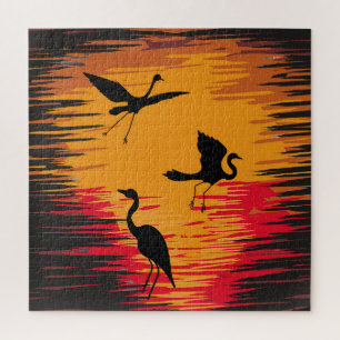 Sonnenuntergang-Silhouette: Farbenfrohe Vintage Rü Puzzle