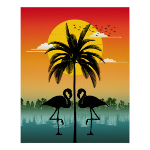 Sonnenuntergang-Silhouette Flamingo-Liebhaber Somm Poster