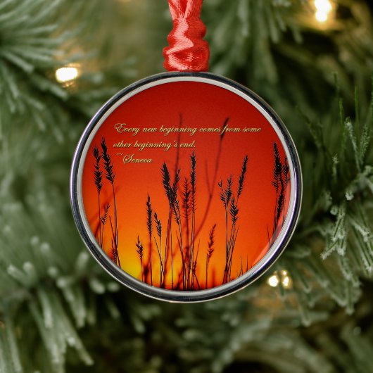 Sonnenuntergang-Silhouette Inspirational Silbernes Ornament (Baum)