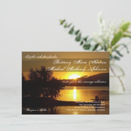 Sonnenuntergang Silhouette Tree Lake Einladung (Stehend Vorderseite)