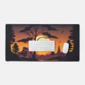 Sonnenuntergang-Silhouetten-Bäume-Berge-Natur-Info Schreibtischunterlage (Tastatur & Maus)