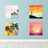 Sonnenuntergang Silhouetten & Tropen Bilderwand Sets (Holzboden)
