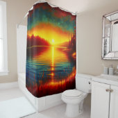 "Sonnenuntergang Silhouetten über Wasser" Duschvorhang (Beispiel)