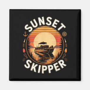 Sonnenuntergang Skipper Bootfahren Pontoonboot See Magnet