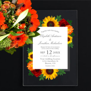 Sonnenuntergang Sonnenblume Rose Florale Hochzeit Acryleinladungen