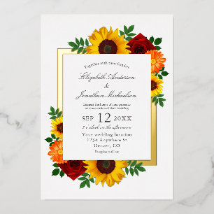 Sonnenuntergang Sonnenblume Rose Florale Hochzeit Folieneinladung