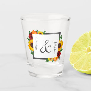 Sonnenuntergang Sonnenblume Rose Florale Hochzeit Schnapsglas