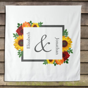 Sonnenuntergang Sonnenblume Rose Florale Hochzeit Wandteppich