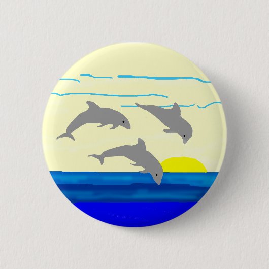 Sonnenuntergang-springender Delphinknopf Button (Vorderseite)