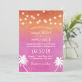 Sonnenuntergang Strand Hochzeit Palmen Bäume Elega Einladung (Stehend Vorderseite)