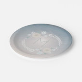 Sonnenuntergang-Strand-Kranz-Monogramm Pappteller (Schrägansicht)