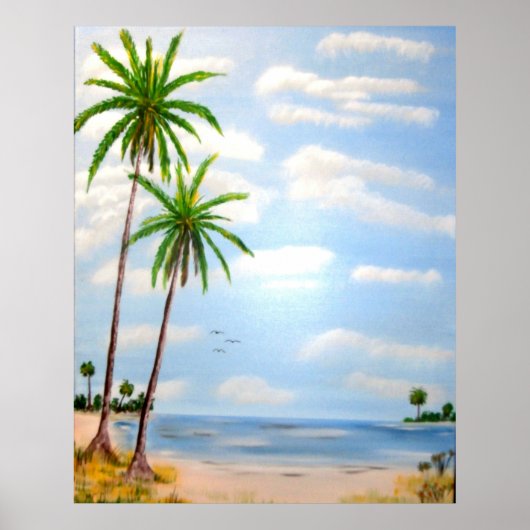 Sonnenuntergang, Strand, Leuchtturm, Palmen, tropi Poster (Vorne)