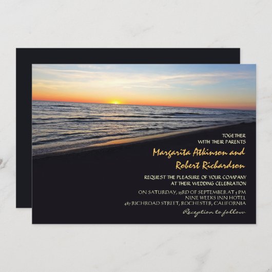 Sonnenuntergang Strand Meer Hochzeitseinladungen Einladung (Vorne/Hinten)