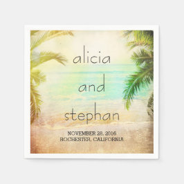 Sonnenuntergang Strand romantische Palmen Hochzeit Serviette