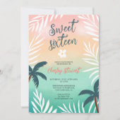 Sonnenuntergang Strandpalme Süß 16 Einladung (Vorderseite)