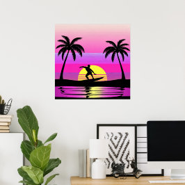 Sonnenuntergang-Surf-Stimmung – Vintage-Strand-Vib Poster