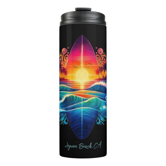 Sonnenuntergang Surfbretter Thermosbecher (Vorderseite)