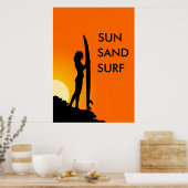 Sonnenuntergang Surfer Girl mit Surfbrett, Sonne,  Poster (Küche)