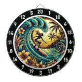 Sonnenuntergang Surfer Wave Ocean Art Dartscheibe (vorne)