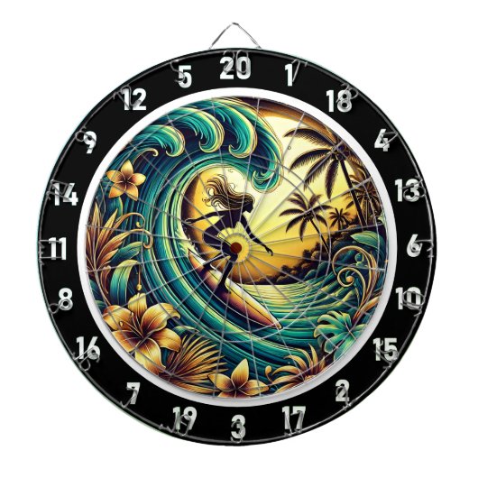 Sonnenuntergang Surfer Wave Ocean Art Dartscheibe (vorne)