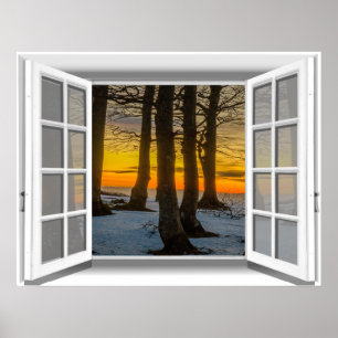 Sonnenuntergang-Szenen-Fake-Fenster-Ansicht 3D Poster
