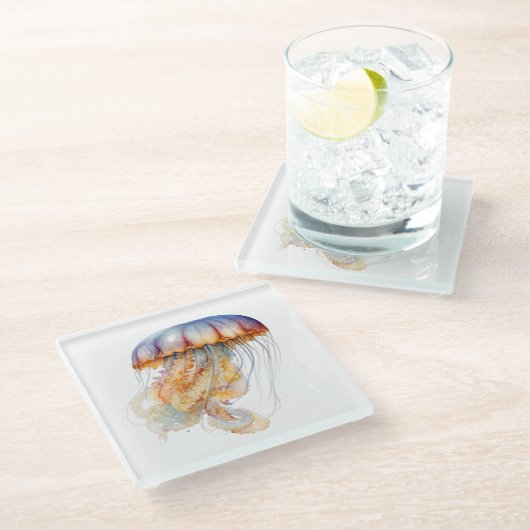 Sonnenuntergang Tentakel: Wasserfarbenfrohe Kunst Glasuntersetzer (Schrägansicht)