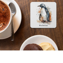 Sonnenuntergang Töne Aquarellpinguin, kundenspezif Glasuntersetzer