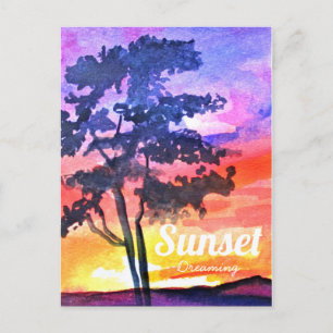 Sonnenuntergang Träumende Landschaft Aquarellkunst Postkarte