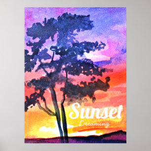 Sonnenuntergang Traumlandschaft Aquarellkunst Poster