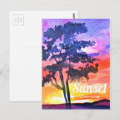 Sonnenuntergang Traumlandschaft Aquarellkunst Postkarte (Vorne/Hinten)