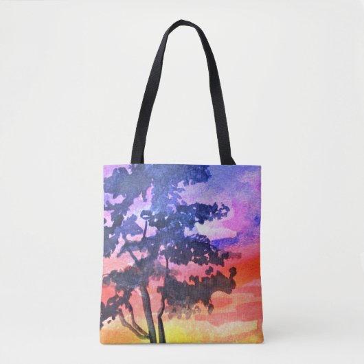 Sonnenuntergang Traumlandschaft Aquarellkunst Tasche (Vorderseite)