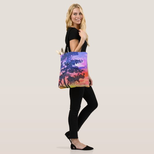 Sonnenuntergang Traumlandschaft Aquarellkunst Tasche (Am Model)