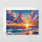 Sonnenuntergang Tropical Island Dolphin Flight Mal Postkarte (Vorne/Hinten)