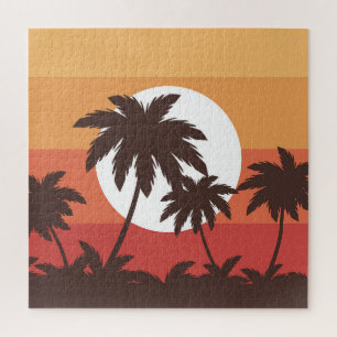 Sonnenuntergang Tropischer Palmenstrand Vintage Puzzle
