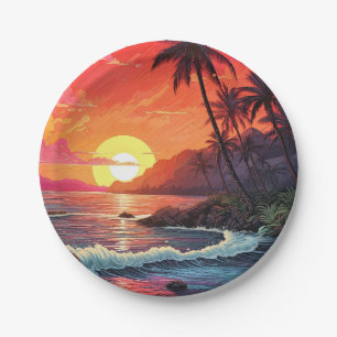 Sonnenuntergang Tropischer Strand Paradies Insel Pappteller