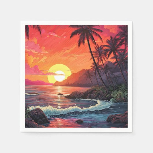 Sonnenuntergang Tropischer Strand Paradies Insel Serviette (Vorderseite)