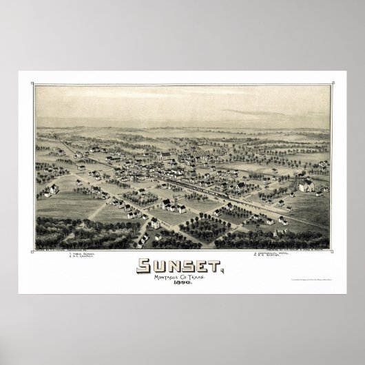 Sonnenuntergang, TX Panoramakarte - 1890 Poster (Vorne)