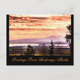 Sonnenuntergang über Anchorage, Alaska Grüße Postk Postkarte