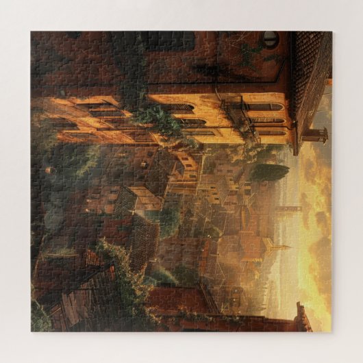 Sonnenuntergang über antiken italienischen Hügeln  Puzzle (Horizontal)