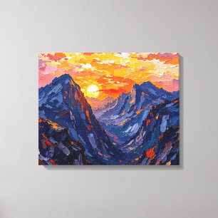 Sonnenuntergang über Berge ramponierte Leinwand