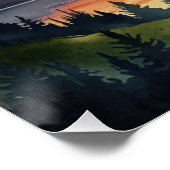 Sonnenuntergang über Bergen Wasserfarbe Poster (Ecke)