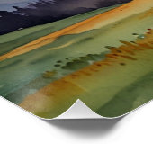 Sonnenuntergang über Bergen Wasserfarbe Poster (Ecke)