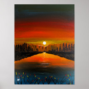 Sonnenuntergang über Canyon Lake Malerei von Alfre Poster