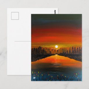 Sonnenuntergang über Canyon Lake Malerei von Alfre Postkarte