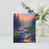 Sonnenuntergang über dem bezaubernden Sumpfwald Postkarte (Stehend Vorderseite)