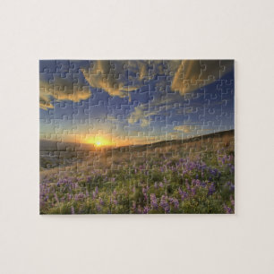Sonnenuntergang über dem Bitterroot Gebirge und ri Puzzle