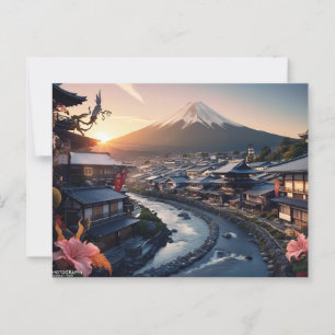 Sonnenuntergang über dem Dorf Fuji Postkarte